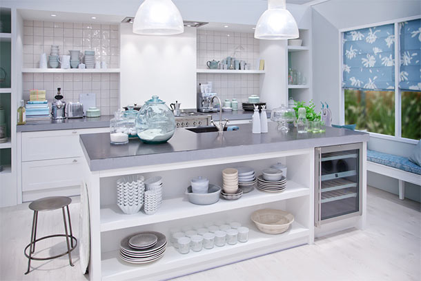 Modern kitchen with open shelving