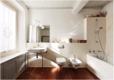 bathroom with hardwood floors